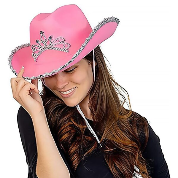 Pink Cowboy Hat with Blinking Tiara - Image 2