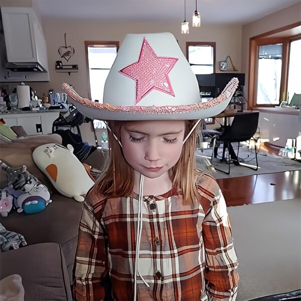 White Cowgirl Hat Pink Star - Image 3
